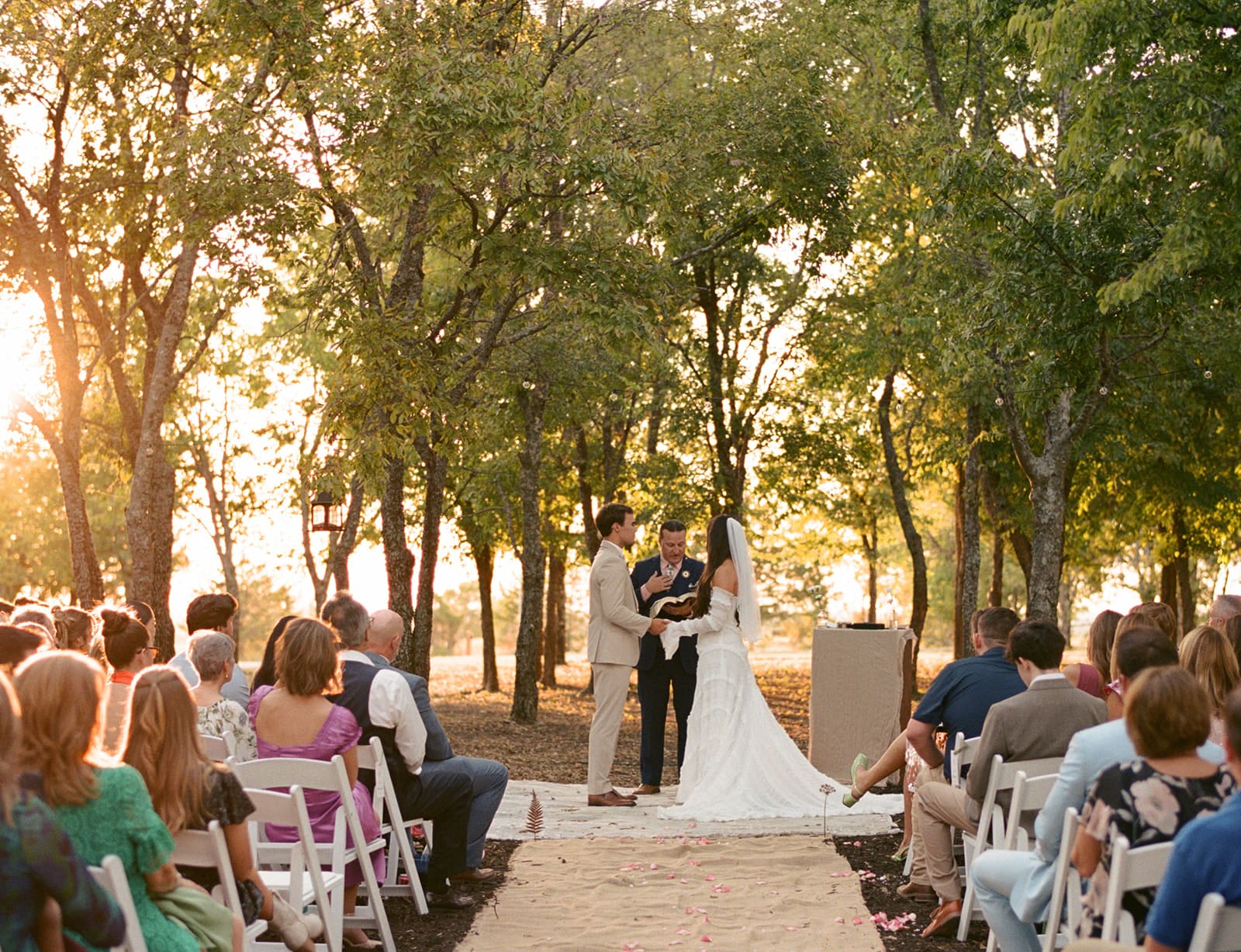 An outdoor wedding ceremony for a backyard wedding in Texas